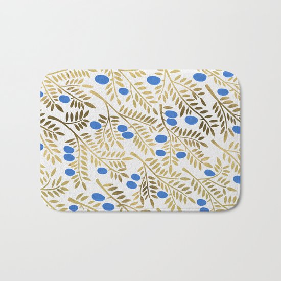 Olive Branches – Gold & Blue Bath Mat
