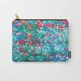 bright red and blue green field of wildflowers vintage photo effect Carry-All Pouch
