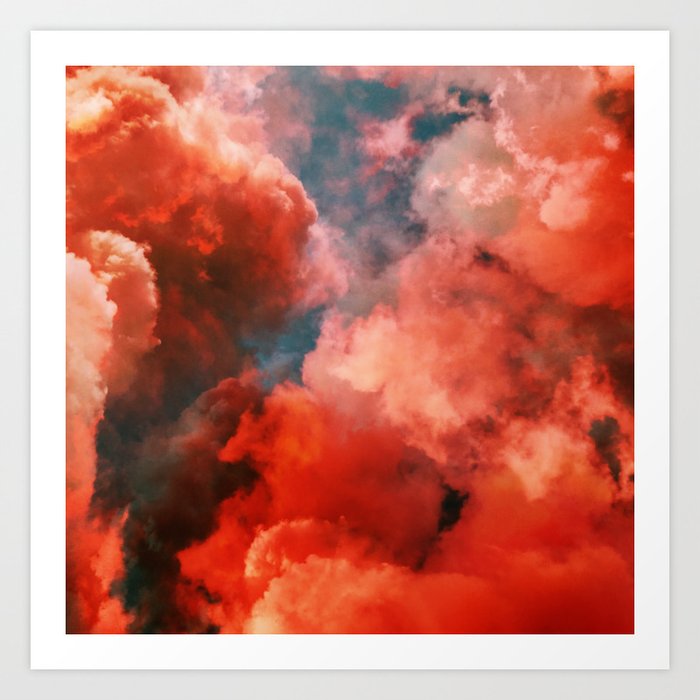 Red Sky At Night - Red, Smoky, Cloudy, Abstract Art Print