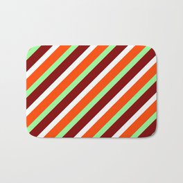 [ Thumbnail: Red, Green, Maroon, and White Colored Pattern of Stripes Bath Mat ]