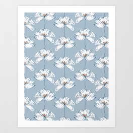 Hygge Abstract Blue Flower Meadow Art Print