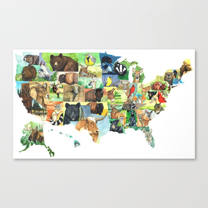 State Animals Map Canvas Print