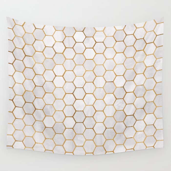 Neutral Geometric Hexagon Pattern Wall Tapestry