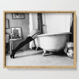 Head Over Heals - Female in Stockings in Vintage Parisian Bathtub black and white photography - photographs wall decor Serving Tray