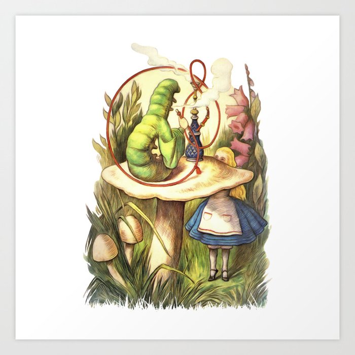 Alice & The Hookah Smoking Caterpillar - Alice In Wonderland Art Print ...