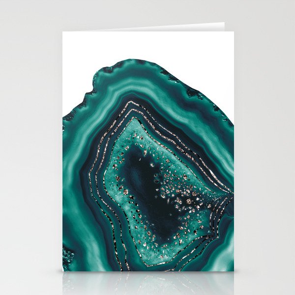 Teal Agate Rose Gold Glitter Glam #1 (Faux Glitter) #gem #decor #art #society6 Stationery Cards