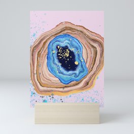 Turquoise Marble Agate With Blue And Gold Glitter  Mini Art Print