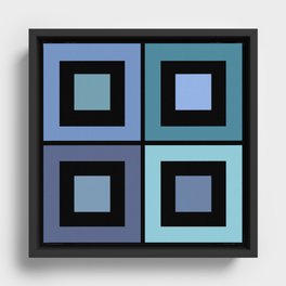 Phoebe - Colorful Minimal Classic Geometric 90s Square Art Design Pattern in Blue on Black Framed Canvas