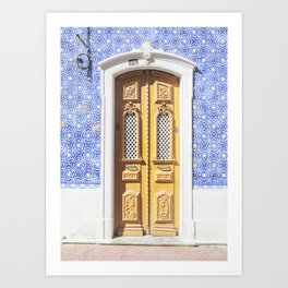 The Yellow Door in Olhão | Colorful Blue Tiled House in Portugal Art Print | Digital Travel Photography in Europe Art Print