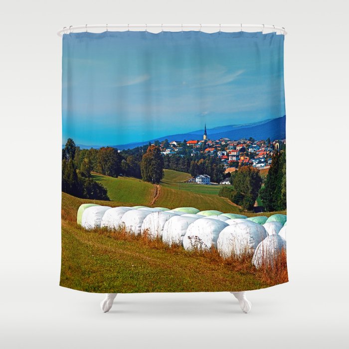 Hay bales, clouds and some scenery Shower Curtain by ...