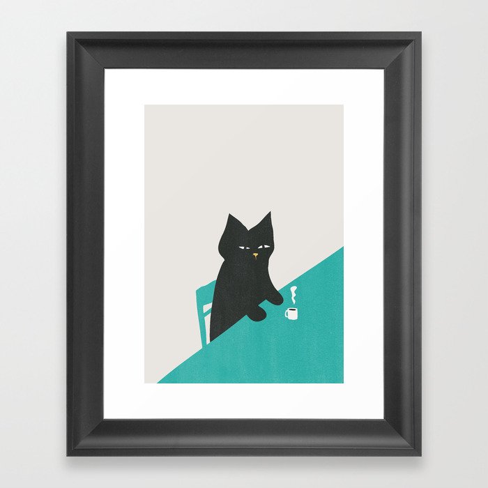 Cat drinking coffee Framed Art Print