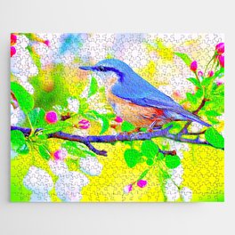 Blue Bird On A Branch Of Flowers Jigsaw Puzzle