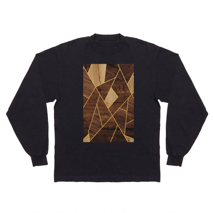Three Wood Types Blocks Gold Stripes Long Sleeve T Shirt