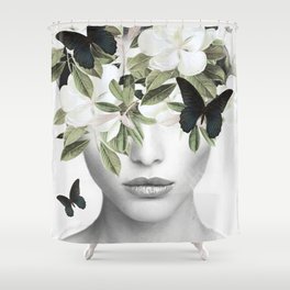 Woman With Flowers and Butterflies 3 Shower Curtain