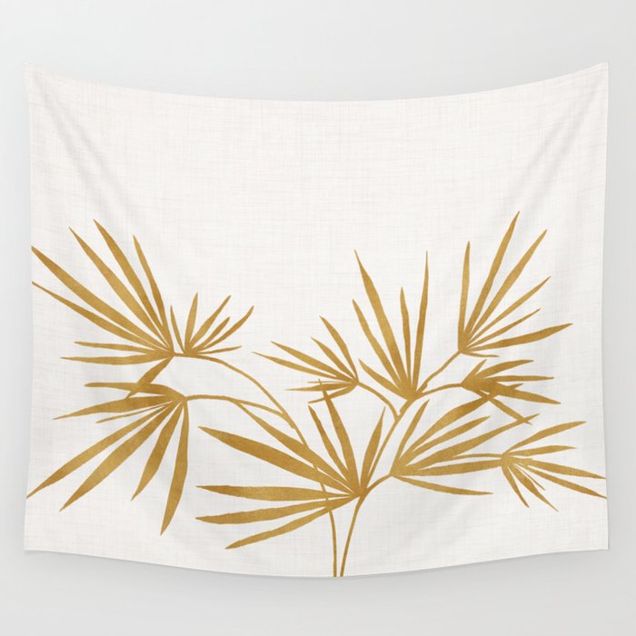 Metallic Gold Fan Palm Wall Tapestry