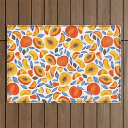 Peach Clusters – Blue Leaves Outdoor Rug