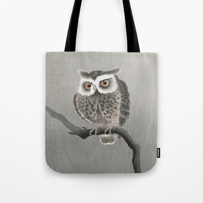 Long Eared Owl on Bare Tree Branch Japanese Print Tote Bag