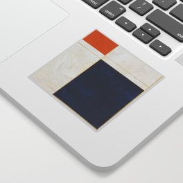 Orange, Blue And White With Golden Lines Abstract Painting Sticker