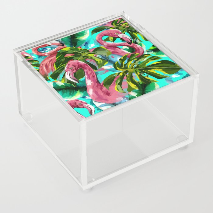 Floral colorful tropical flamingo pattern design in digital oleo effect  Acrylic Box