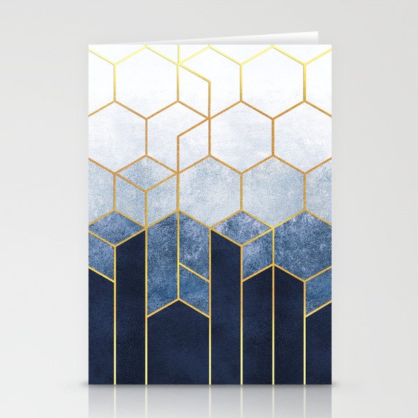 Indigo Blue + Golden Hexagons Abstract Design Stationery Cards