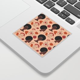Seamless pattern with beautiful afro women in a flat and line art style. Sticker