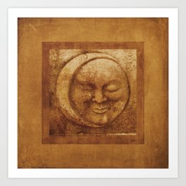 Moon Face Stone Carving Framed with Textures Art Print