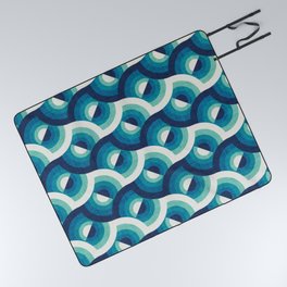 Here comes the sun // navy blue teal and spearmint gradient 70s inspirational groovy geometric suns Picnic Blanket