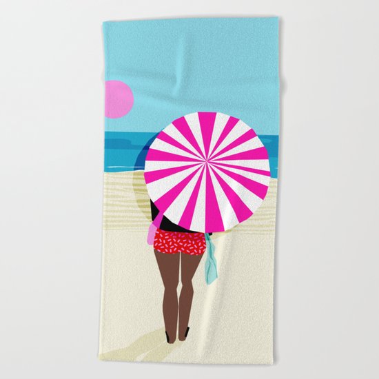 Fer Sure - throwback beach retro socal surfing sport 1980s neon classic 80s style memphis pop art Beach Towel