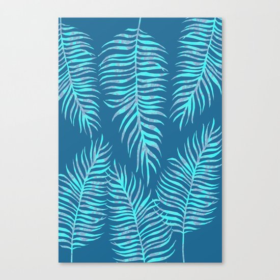 Fern Pattern On Blue Background Canvas Print
