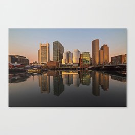 Beautiful Reflection of the Boston Skyline on Fort Point Channel Canvas Print