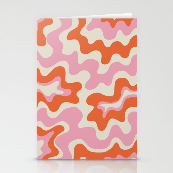 Pink and orange retro style liquid swirls Stationery Cards