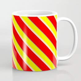 [ Thumbnail: Yellow, Bisque, Red & Gray Colored Striped/Lined Pattern Coffee Mug ]