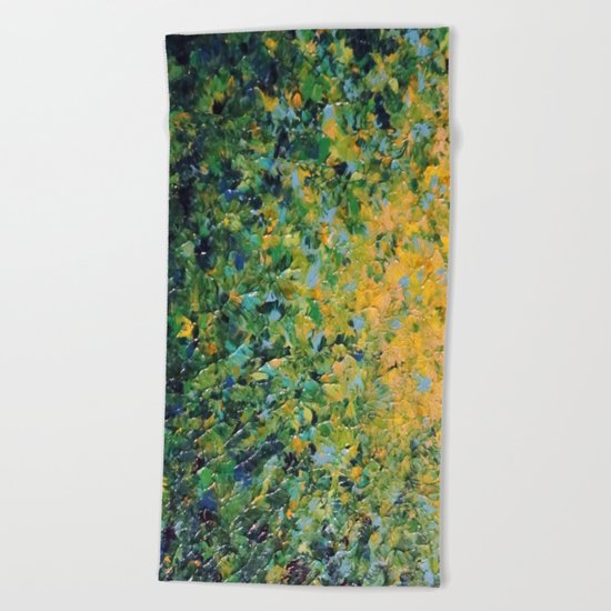 IRISH SUNRISE - Beautiful BOLD Lime Kelly Forest Green Sunrise Sunset Abstract Nature Painting Beach Towel