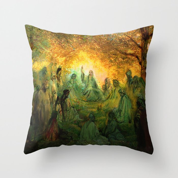 Jesus Christ sermon on the mount - religious prints Throw Pillow