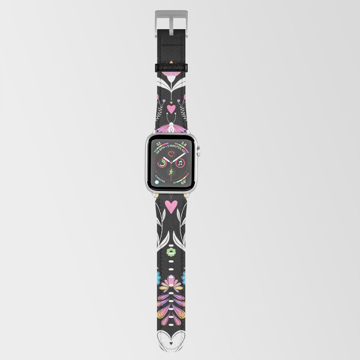 Folk Art Florals black in colors Apple Watch Band