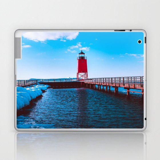 Winter day at the Charlevoix Michigan Lighthouse Laptop & iPad Skin