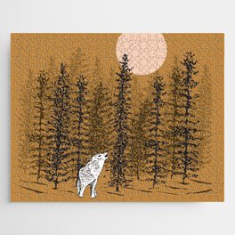 Wolf Howling at the Moon with Woodland Trees - Dusk Jigsaw Puzzle