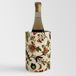 Red Green Jacobean Floral Embroidery Pattern Wine Chiller