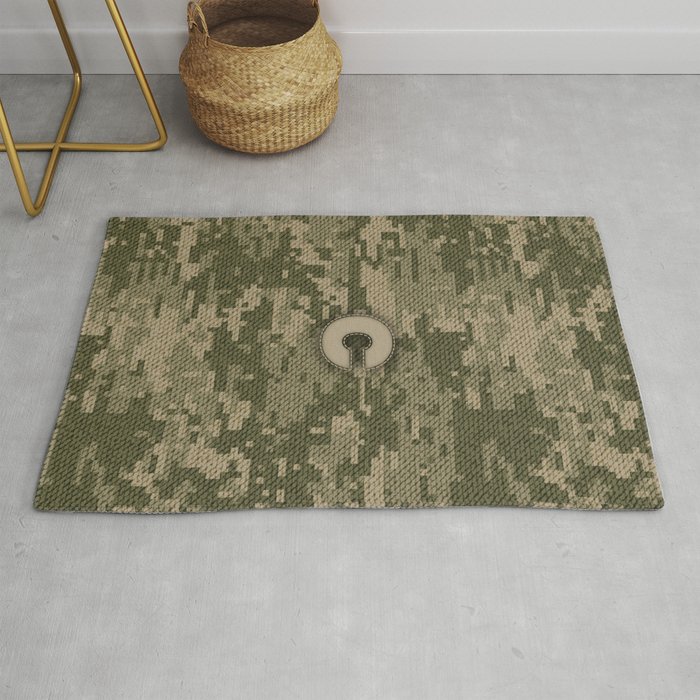 Personalized C Letter on Green Military Camouflage Army Design, Veterans Day Gift / Valentine Gift / Military Anniversary Gift / Army Birthday Gift  Rug