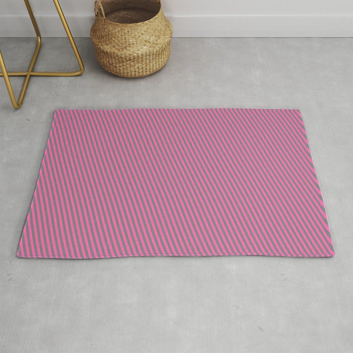 Gray & Hot Pink Colored Stripes/Lines Pattern Rug
