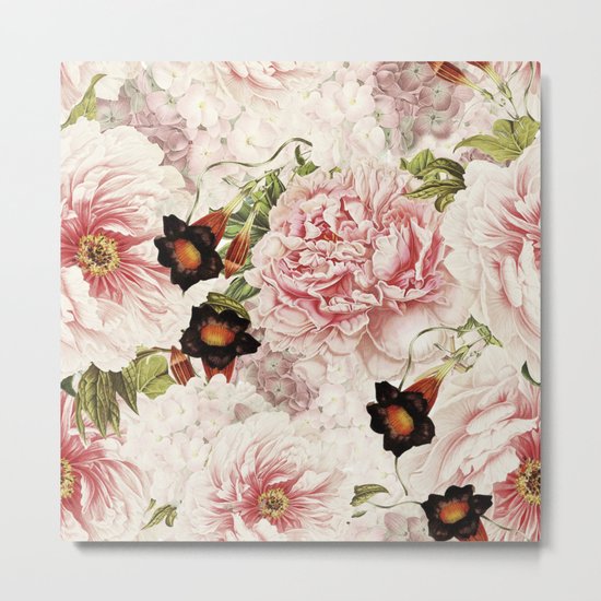 Vintage Peony and Ipomea Pattern - Smelling Dreams by #UtART Metal Print