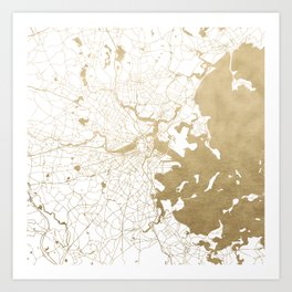 Boston White and Gold Map Art Print