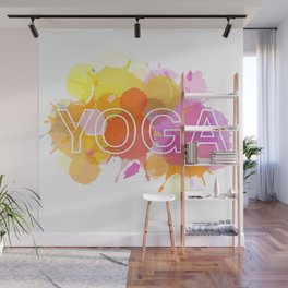 YOGA typography short quote in colorful watercolor paint splatter warm scheme Wall Mural
