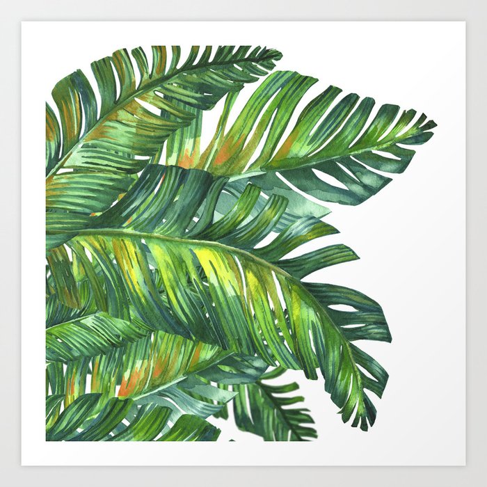 tropical green leaves Art Print