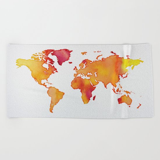 Orange World Map Beach Towel