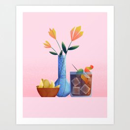 Vermouth and Flowers Still Life  Art Print