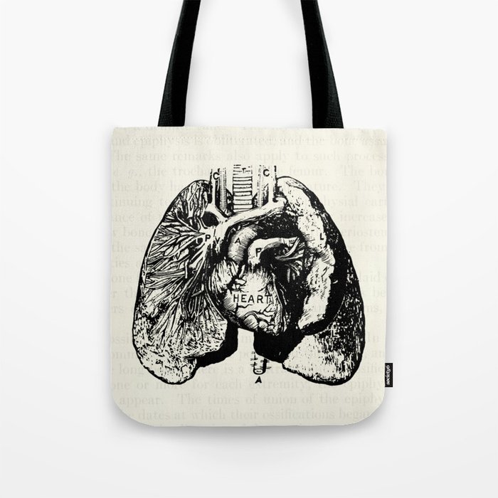 Vintage Anatomy Illustration of the Heart and Lungs Tote Bag