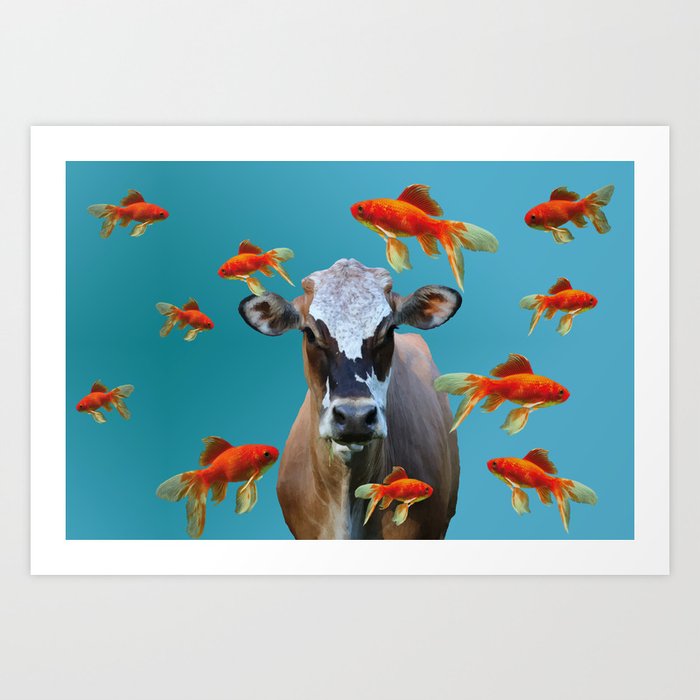 Goldfishes with Costa Rica Cow Art Print