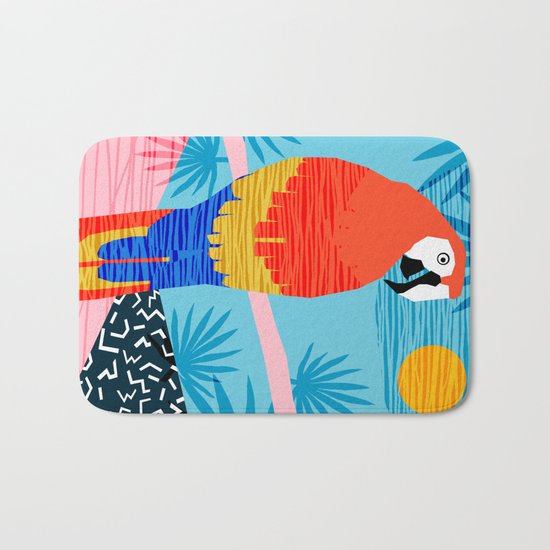 Say What - memphis throwback retro neon tropical 1980s 80s style hipster bright bird paradise art Bath Mat