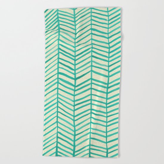 Mint Herringbone Beach Towel